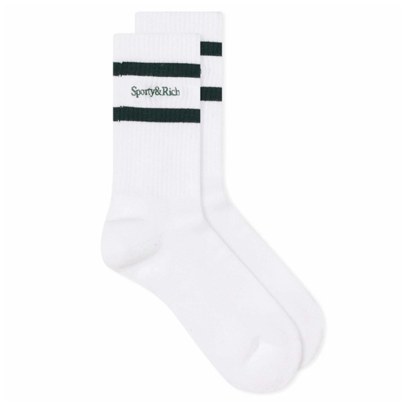 Sporty & Rich Other - Sporty & Rich Serif Logo Socks in White/Forest